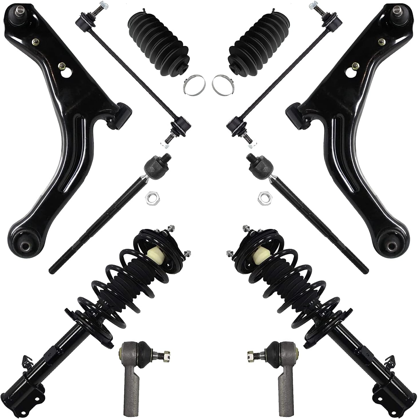 Detroit Axle - Front Struts + Lower Control Arm w/Ball Joint + Tie Rod +  Sway Bar Replacement for 2001-2004 Ford Escape Mazda Tribute - 12pc Set