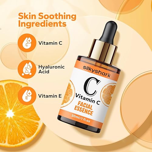 Miniatura 3 de SilkyShark Esencia facial de vitamina C (1 onza líquida), suero antienvejecimiento y suero para ojos con vitamina C, ácido hialurónico, suero de