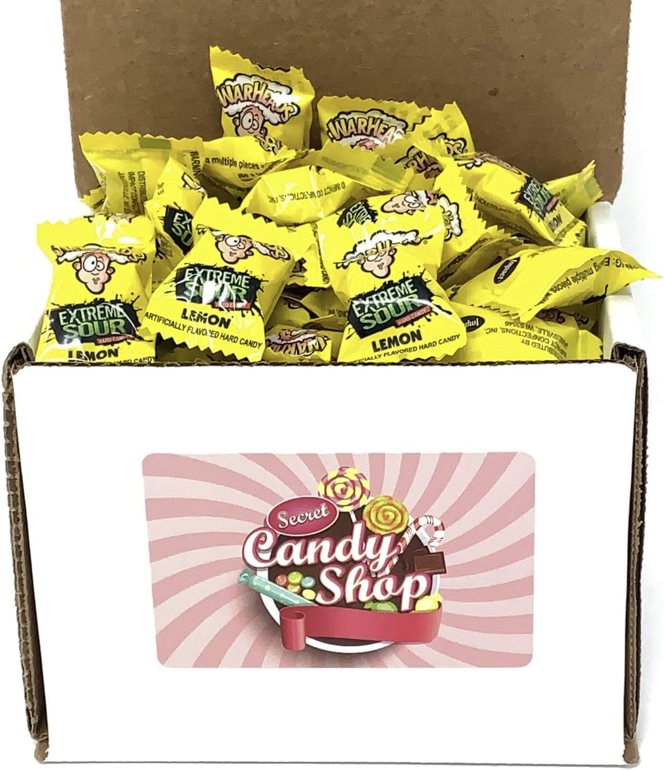 SECRET CANDY SHOPWarheads Extreme Sour Candy in Box, 1Lb (Individually Wrapped) (Lemon)