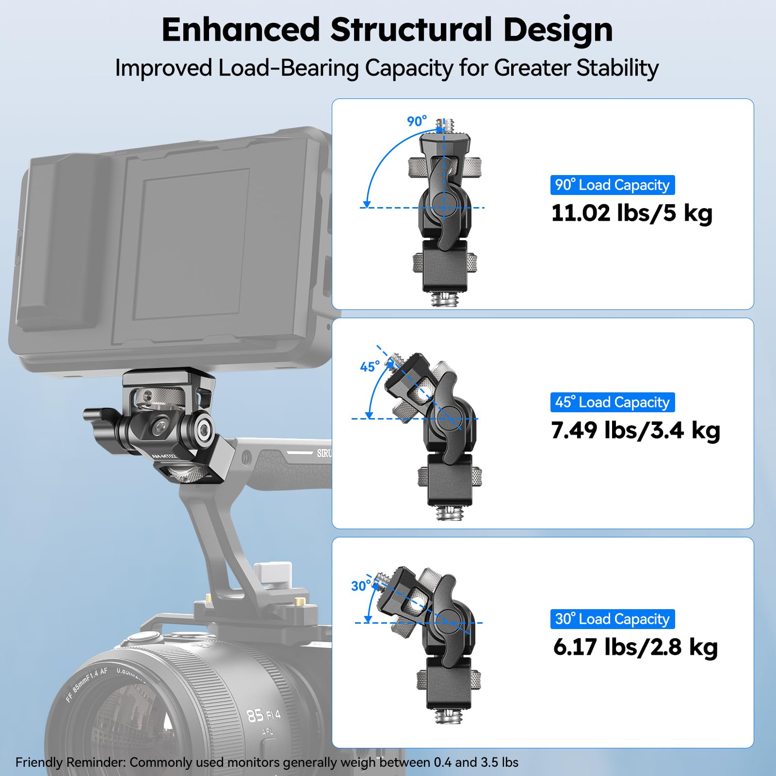 SIRUI ARRI-Style Monitor Halterung mit 3/8" und 1/4"-20 Gewinde, Schwenk- und Neigefunktion, Anti-Dreh-Pin für 5"-7" Monitore, Zubehörhalterung, AM-MT02