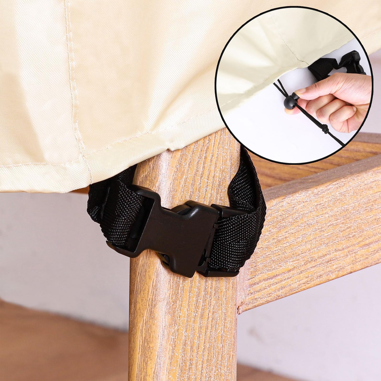 Copertura impermeabile in tessuto Oxford 420D per mobili da esterno per divano in rattan, copertura resistente per patio con design antistrappo, presa d'aria e colore beige, 126 x 126 x 74 cm