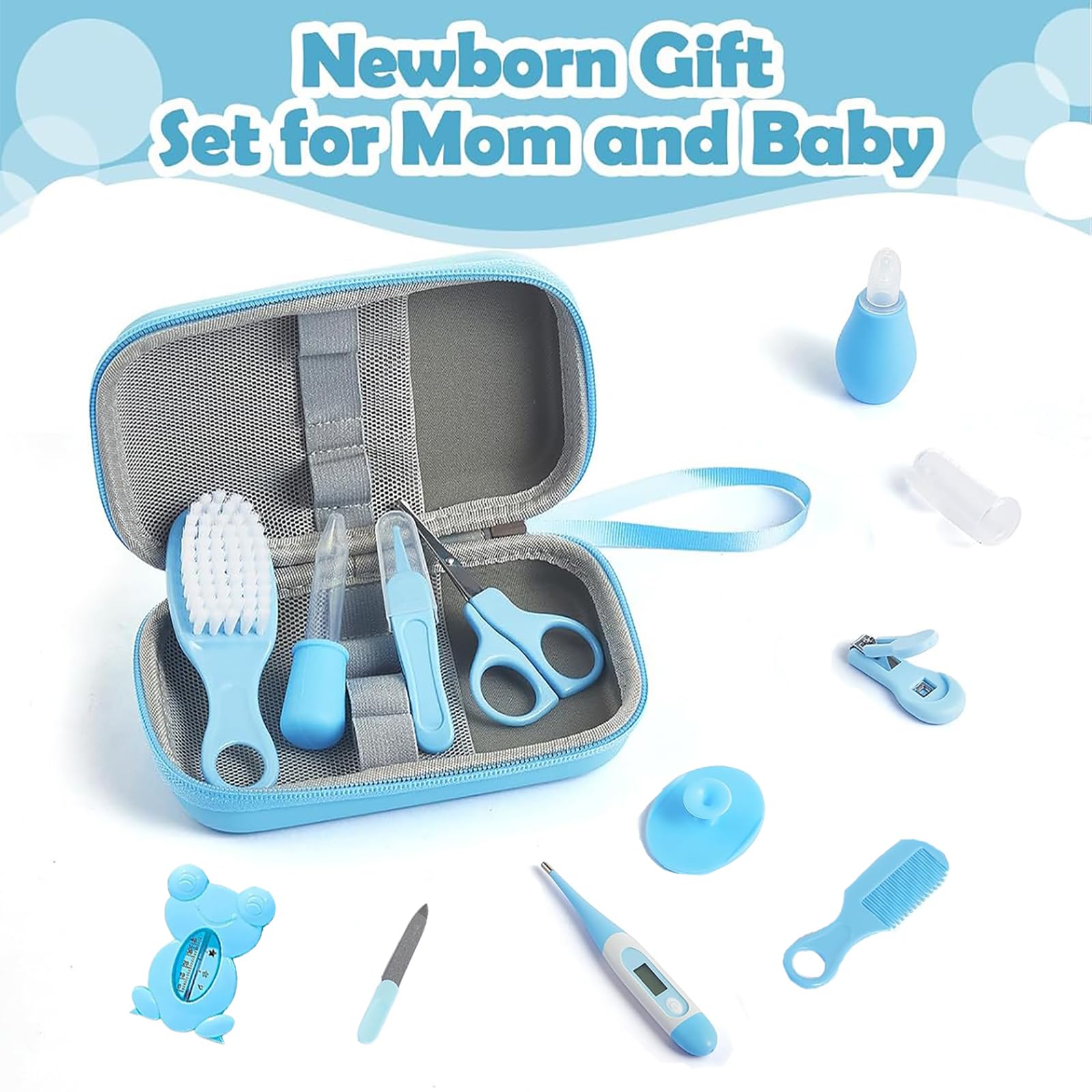 PZCC Trousse de Soin Bebe, Trousse de Toilette Bebe, 12 Accessoires Essentiels Soin de Bébé, avec Thermomètre Digital, Peigne et Coupe Ongles, Kit, Cadeau de Naissance Fille et Garçon (Rose)