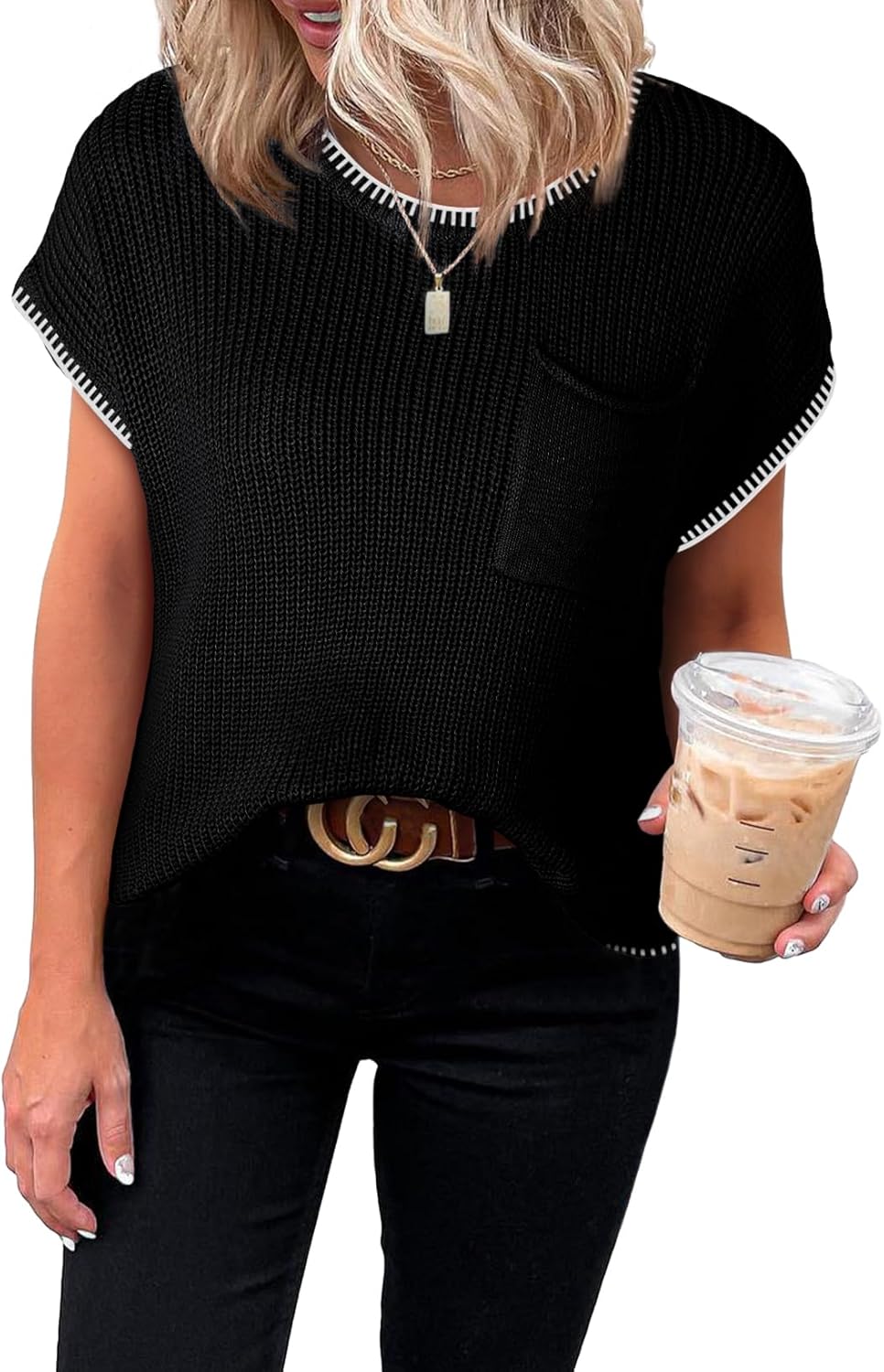 Dokotoo Women's Casual Short Sleeve Loose Tunic Tops Lightweight Knit Spring Pullover Sweater Blouses