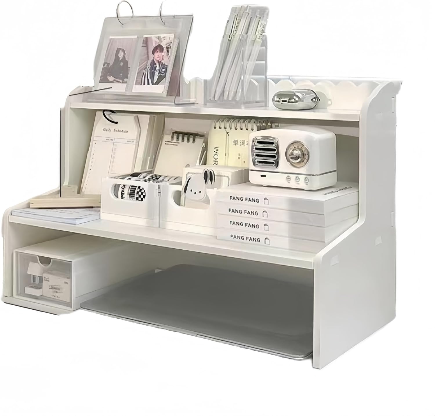 Wcxixo Dorm Desk Bookshelf Wood Organizer Countertop Storage Hutch Multi Layer Storage Rack Cosmetics Display Shelf Multipurpose Hutch Storage Organizer for Home Office Dorm