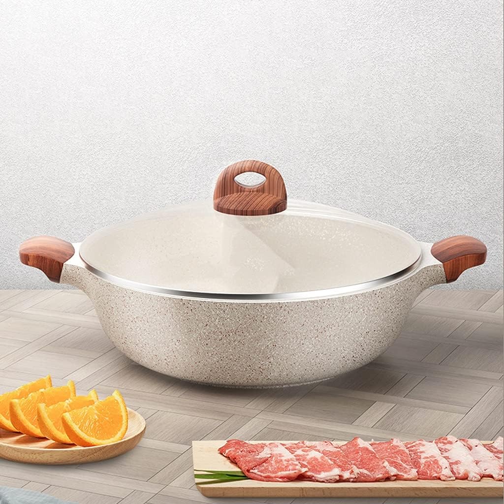 Sauce Pot Chinese Fondue Chinoise Double-Flavor Hot Pot Thick Non-Stick Induction Cooker(Diameter 32cm)