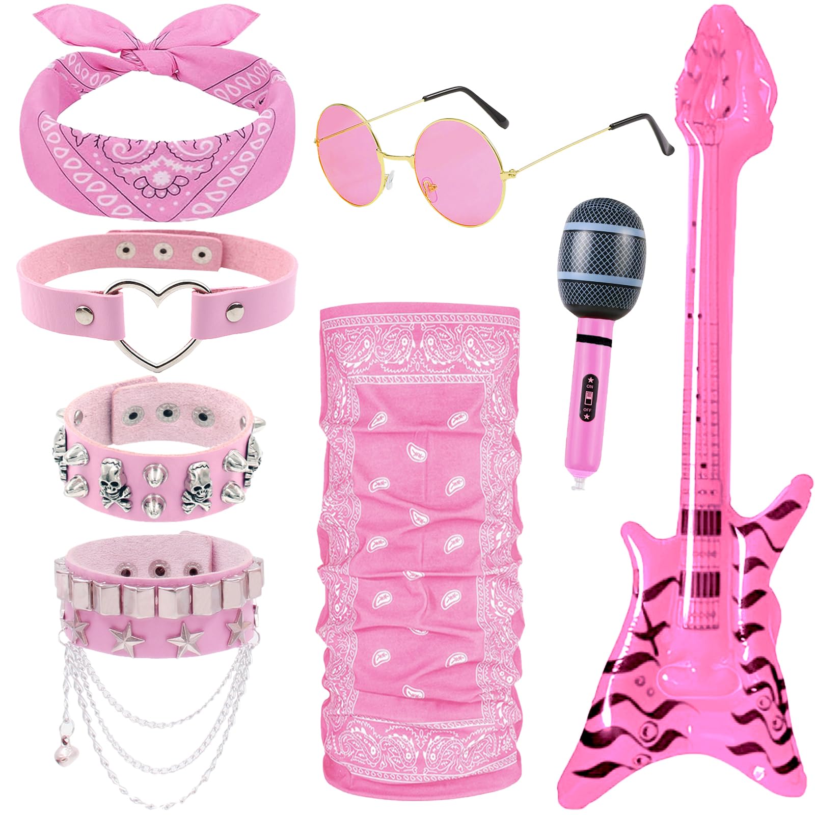 8Pcs Pink Rocker Costume Set