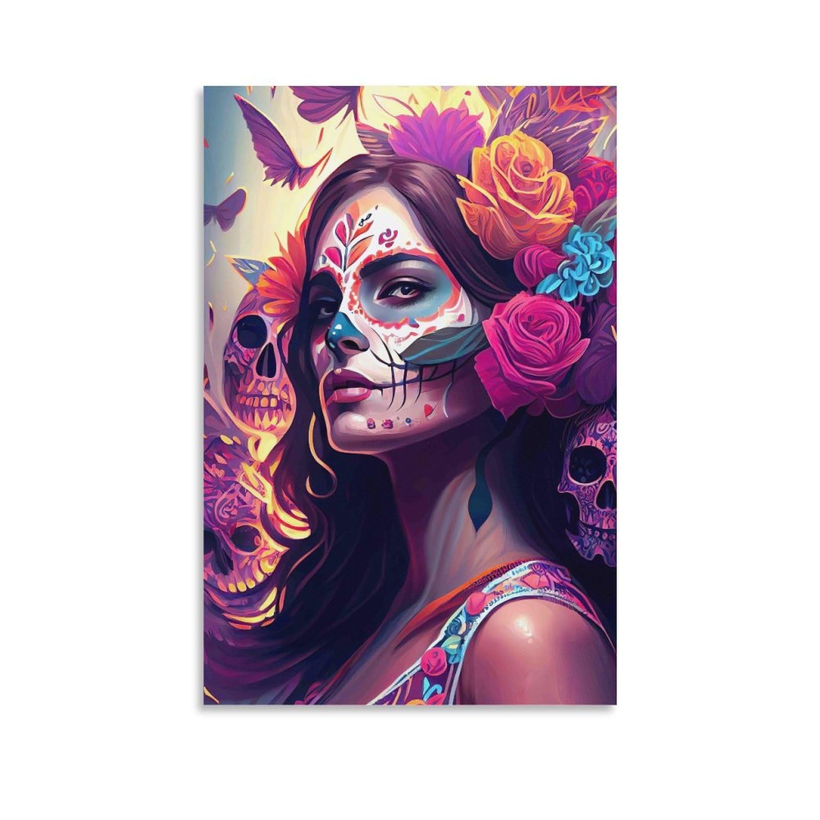 DHBANEIOK Day of Dead Art_1 Wall Decor Poster Giclee Canvas Prints Modern Wall Art Picture Wall Hanging for Living Room Bedroom Home Decorations 20x30inch(50x75cm)