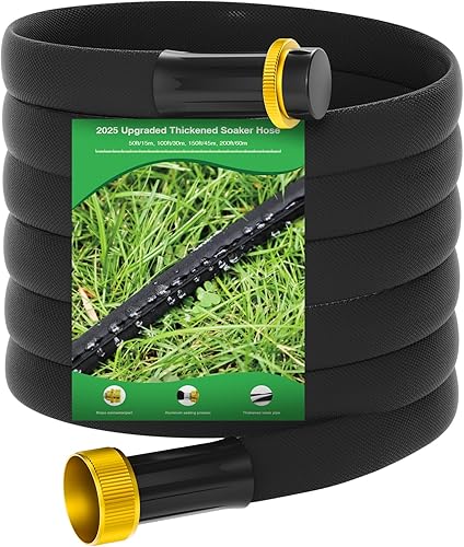 Mixc Manguera de remojo plana gruesa 2025 de 50 pies con junta de cobre, sello de aluminio, manguera gruesa de 0.039 in, mango giratorio de 360 y