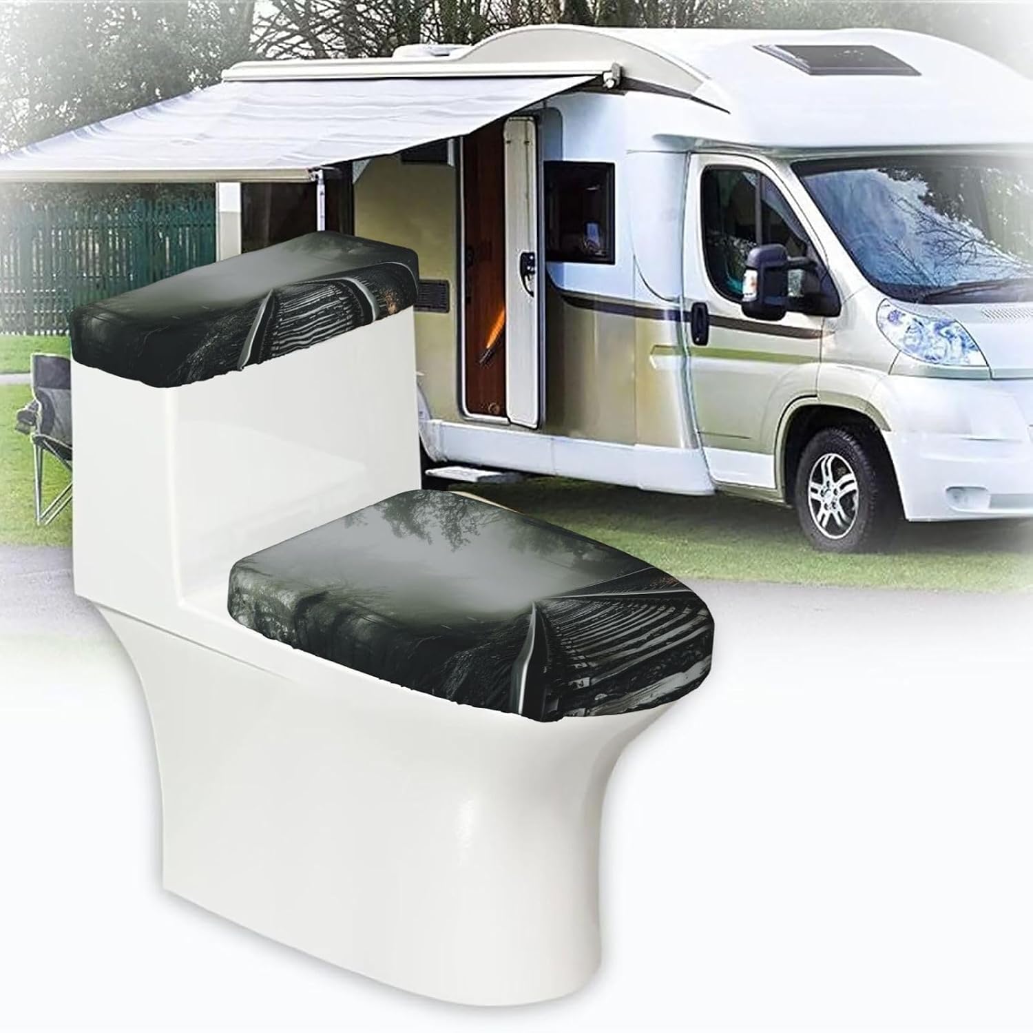 Railway In The Fog Toilet Tank Cover And Toilet Lid Cover Set Stretch Bathroom Toilet Lid Seat Cover