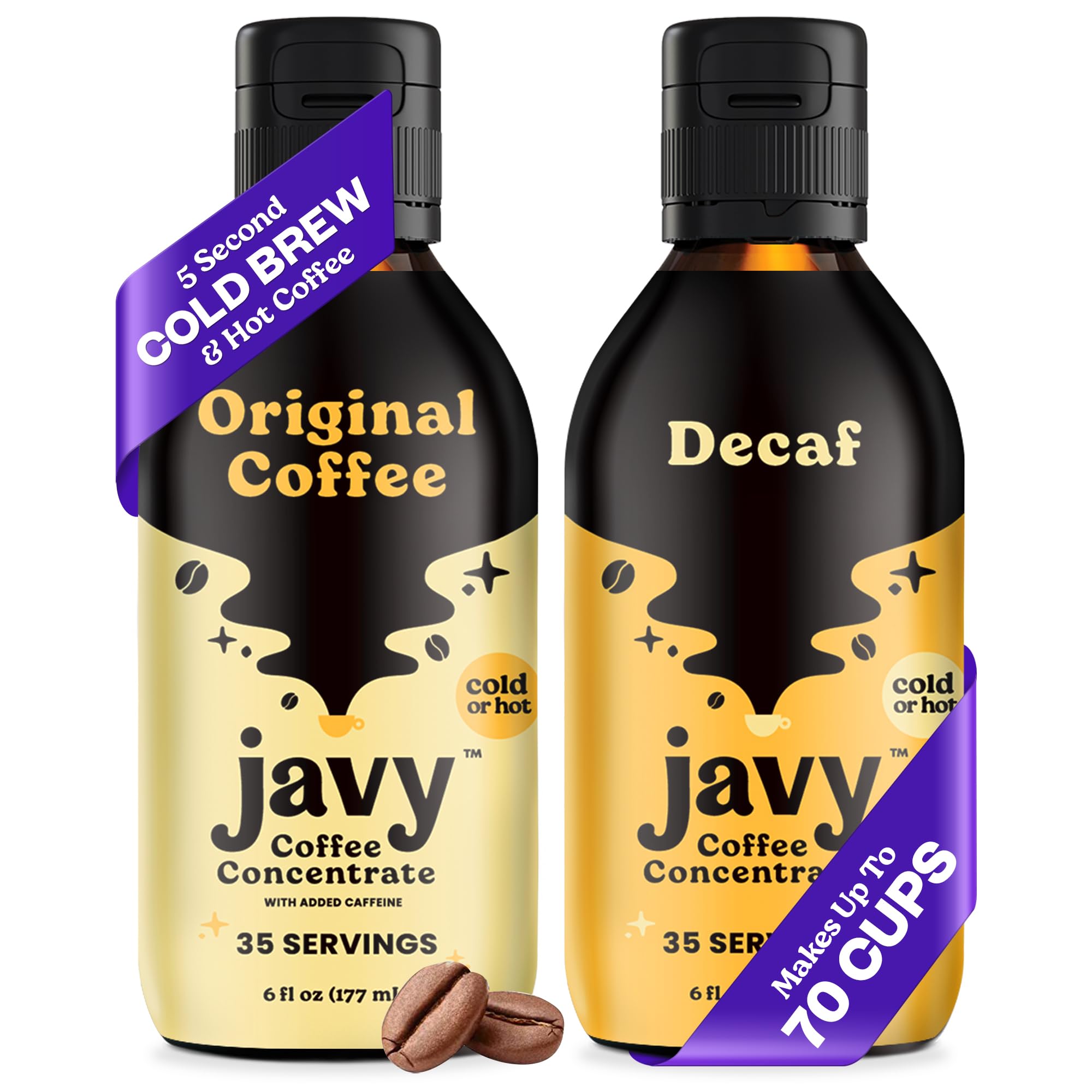 Javy Original & Decaf Coffee Concentrate - Cold Brew Coffee, Perfect for Instant Iced Coffee, Cold Brewed Coffee and Hot Coffee, 35 Servings