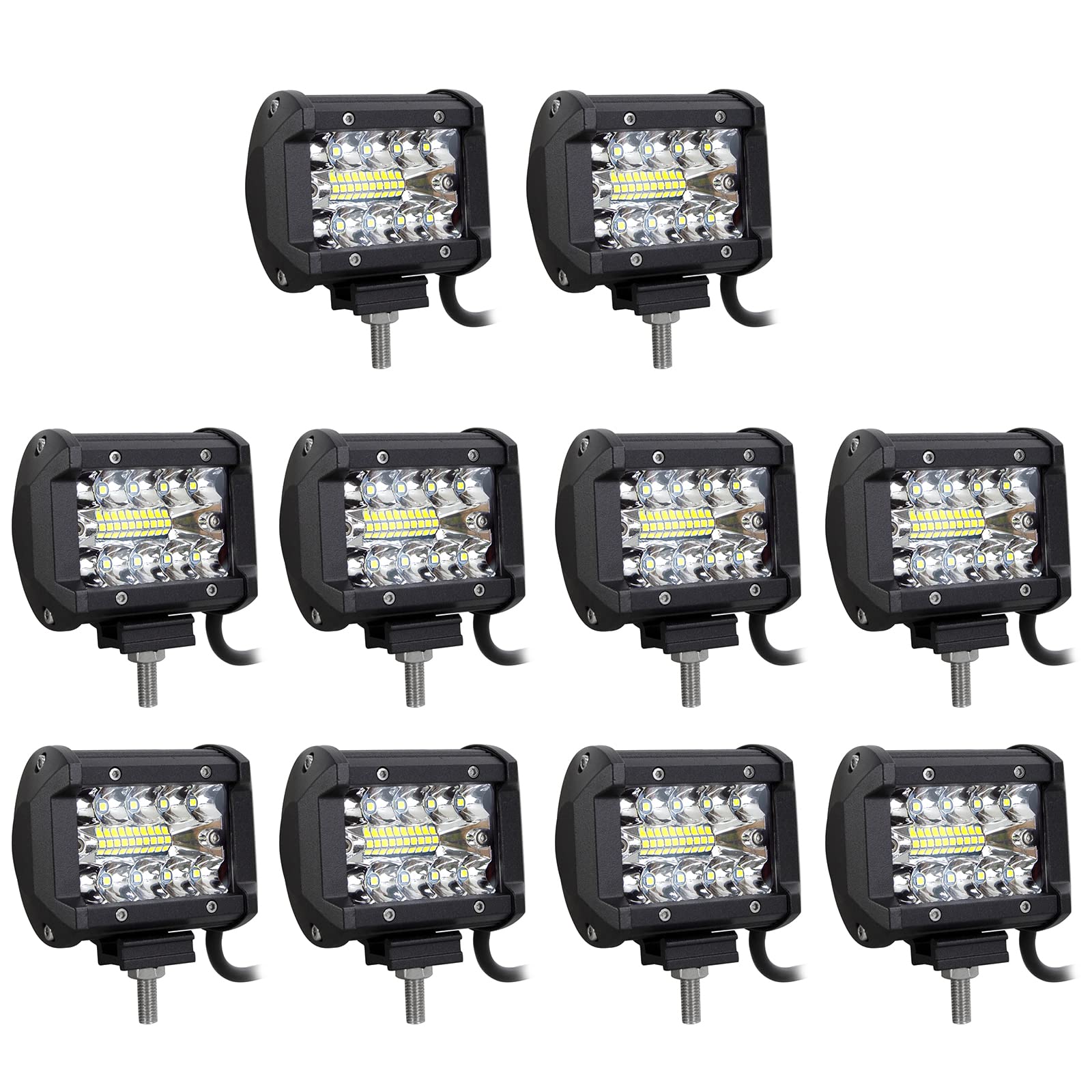 RIGIDON 10 szt. Led Work Light Bar, 8D Tri Row 10.2 cm 60 W Flood Spot Combo Beam, 12 V 24 V Lampa Światła Jazdy do Samochodu Offroad, Łódź, Ciężarówka 4x4 SUV ATV Traktory Koparka 6000 K Biały,