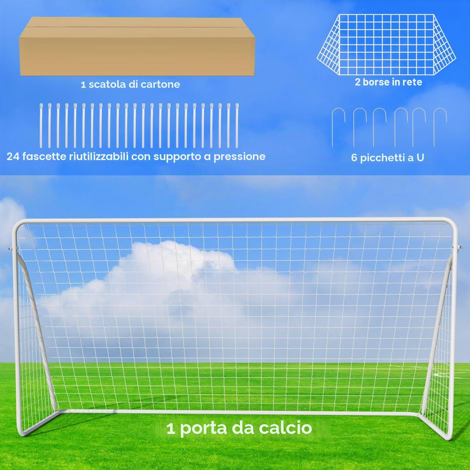 TLSUNNY Porta calcio bambini e adulti 365/240 cm con [rivestimento anti-ruggine] - Porte da calcio grandi inclusa rete per cortile, giardino, le spiagge, le scuole