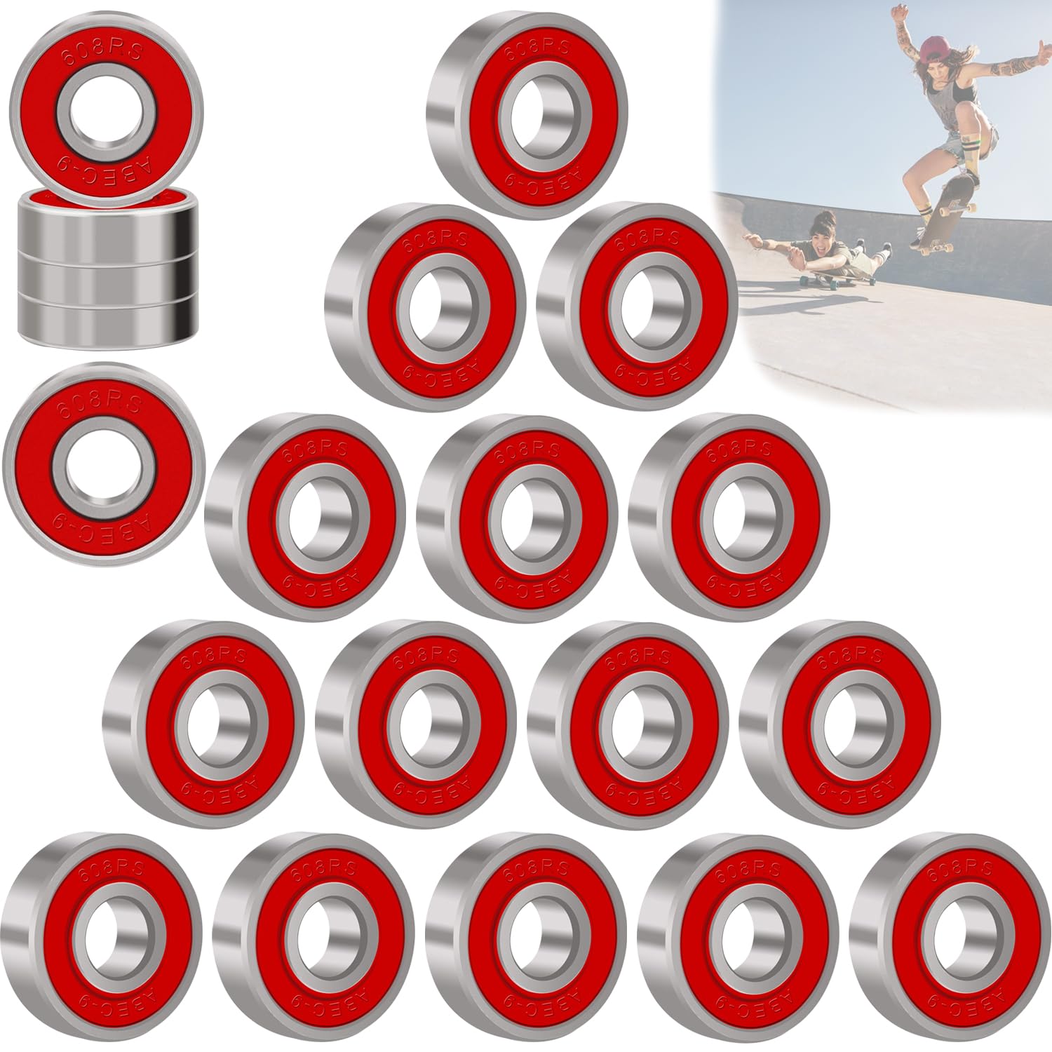 20Stück Kugellager 608, Kugellager 8x22x7mm, ABEC-9 608 2RS Doppelt Geschirmt Material aus Kohlenstoffreichem Stahl Skateboard RollenKugellager für Skateboard Roller Inline Skates