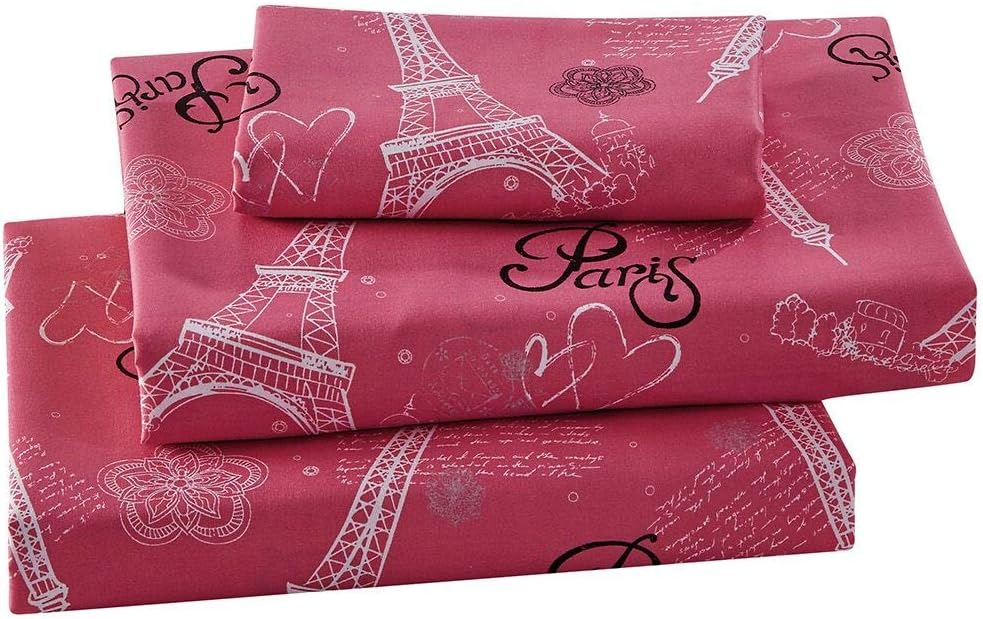 Home Collection Sheet Set Girls/Teens Paris Eiffel Tower Hearts Flowers White Pink Black Pink/White New # Flatscreen Paris (White, Twin)