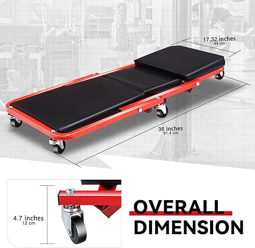 Miniatura 6 de Auto Dynasty Asiento Z-Creeper de 36 pulgadas, asiento plegable de garaje 2 en 1, capacidad de 330 libras, asiento de reparación mecánica automotriz
