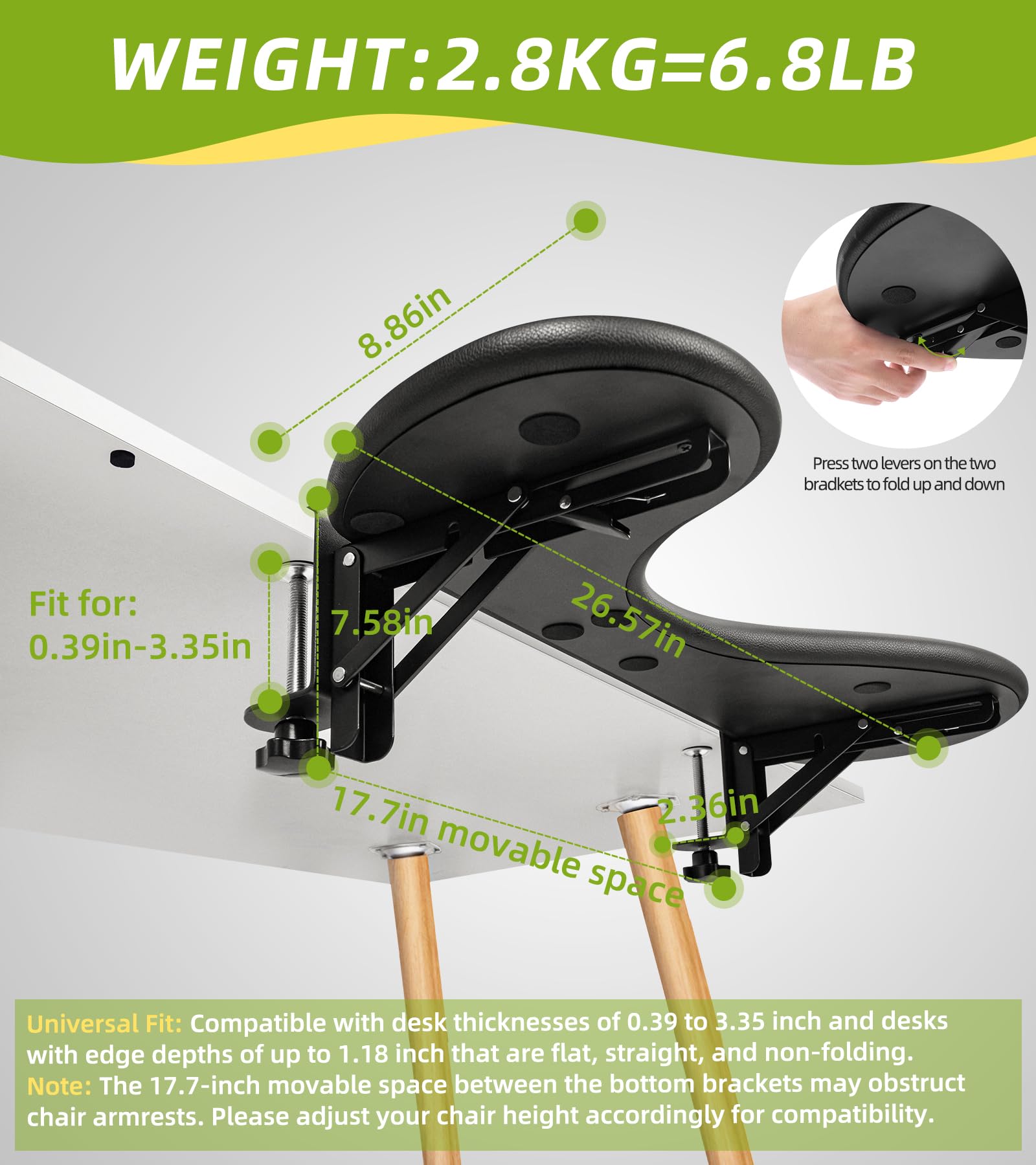 Estensore da scrivania Supporto regolabile per braccio di supporto per scrivania del computer Ergonomico Bracciolo Resto Extender Rotante Mouse Pad Holder per Tavolo Ufficio Scrivania