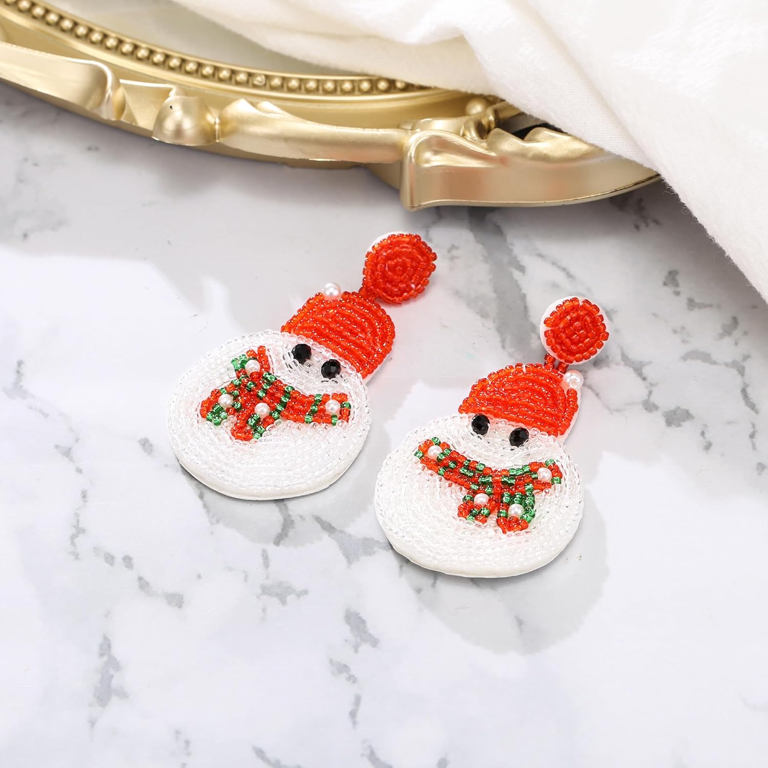 BriLove Christmas Snowman Earrings Beaded Dangle Earring for Women Party Holiday White - Image 5
