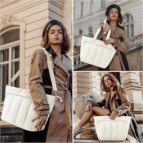 Miniatura 6 de Bolsa de mano con mujer, bolsa de mano acolchada con compartimento para laptop, bolsa de mano para mujer con cremallera, bolsa grande de hombro para