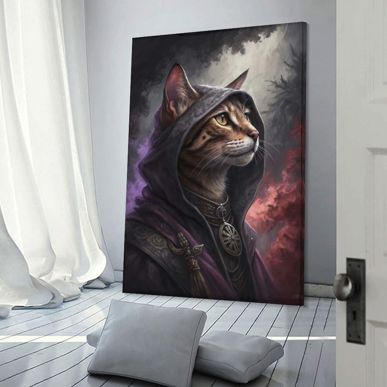 Junmoney Mysterious Cat Wizard Canvas Wall Decor, 20x30inch(50x75cm), for Gallery Wall Decor And Room Displays, Wall Decor Suited to Curated Displays