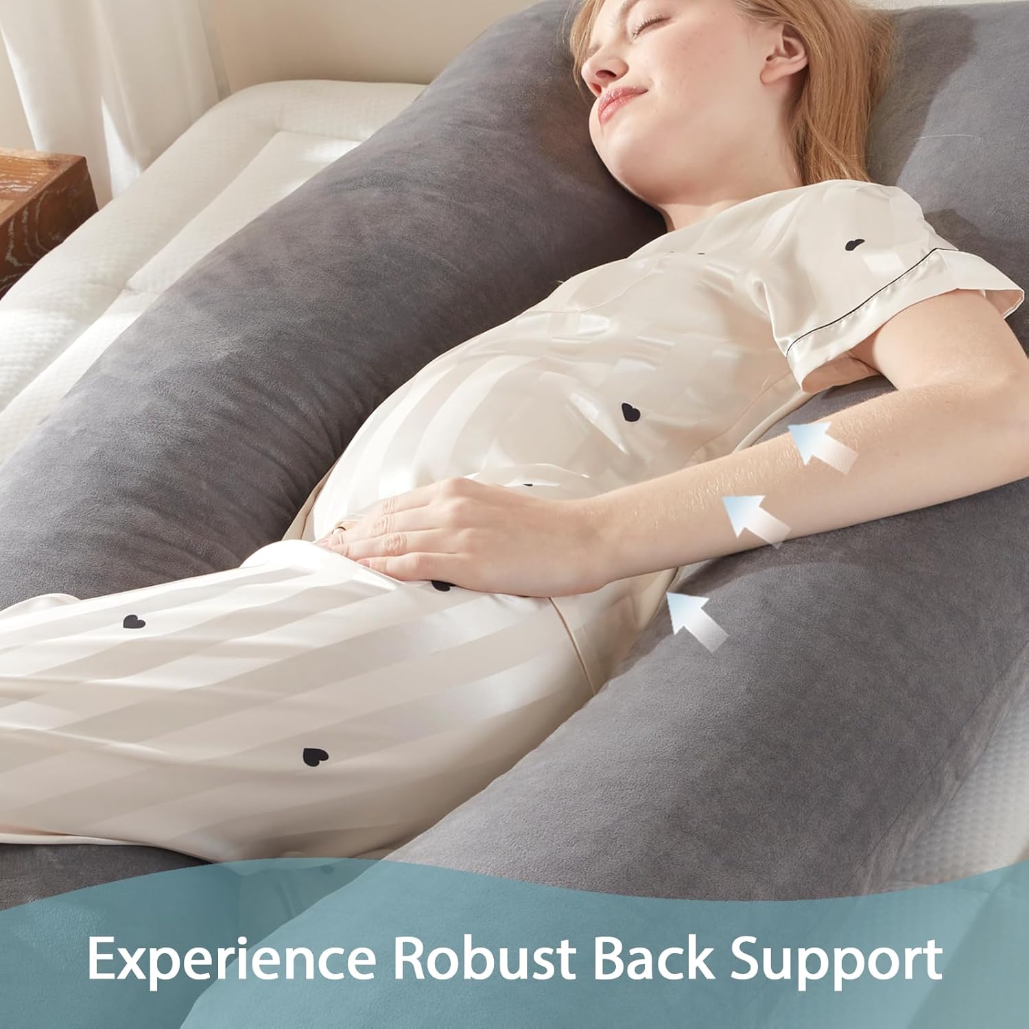DOWNCOOL Pregnancy Pillow, U Shaped Body Pillow, Memory Foam Maternity Pillow, 55 Inch Grey Pillow with Removable Cover for Sleeping,Support for Back, HIPS, Legs, Belly