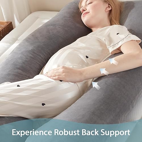 Miniatura 4 de DOWNCOOL Almohada de embarazo, almohada corporal en forma de U, almohada de maternidad de espuma viscoelástica, almohada gris de 55 pulgadas con