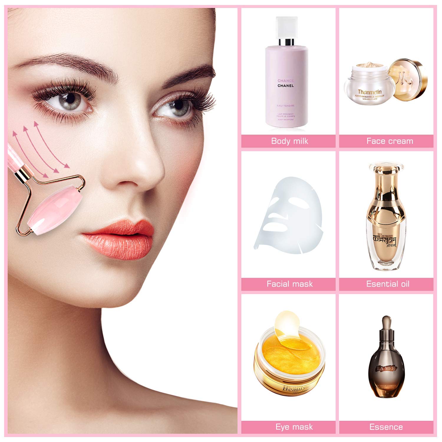GHzzY Jade Roller & GUA SHA Set - Gesichtswalzenmassagegerät für Gesicht, Hals, Haut, Anti-Aging, Abnehmen der Wangen, Faltenfreiheit und Aufhellung von Augenringen