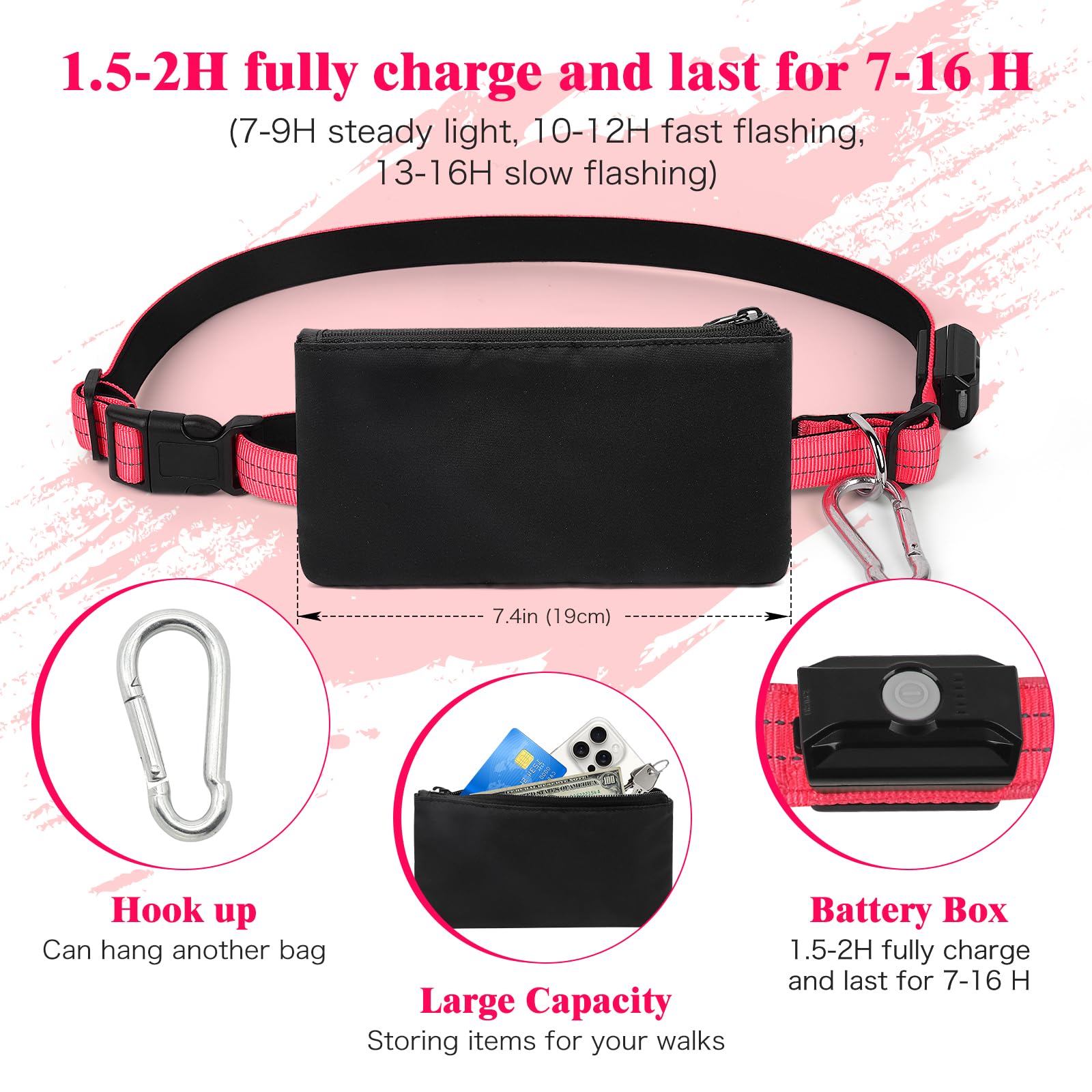 Laisse mains libres à LED pour chien, laisse de taille pour promener le chien, laisse élastique rétractable, laisse de course sans mains à DEL, laisse de course réfléchissante pour jogging,