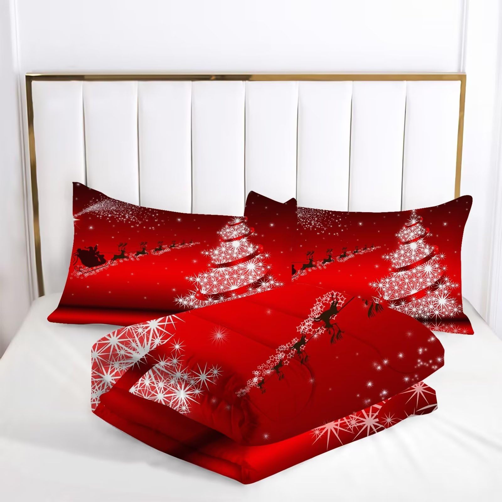 kxry Merry Christmas Comforter Set Santa Claus Deer Christmas Tree