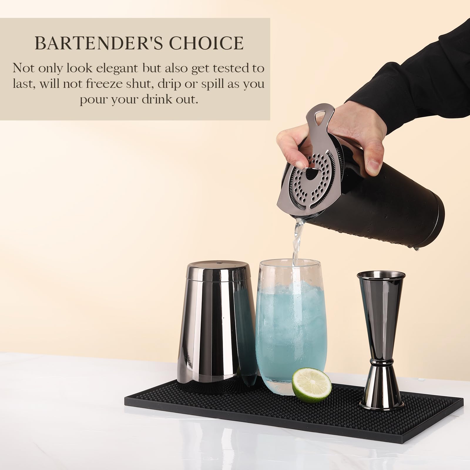Kit Cocktail | Boston Cocktail Shaker 18 & 28 oz | fondo ispessito | set da barman in acciaio inox alimentare 304 di alta qualità. (Nero)