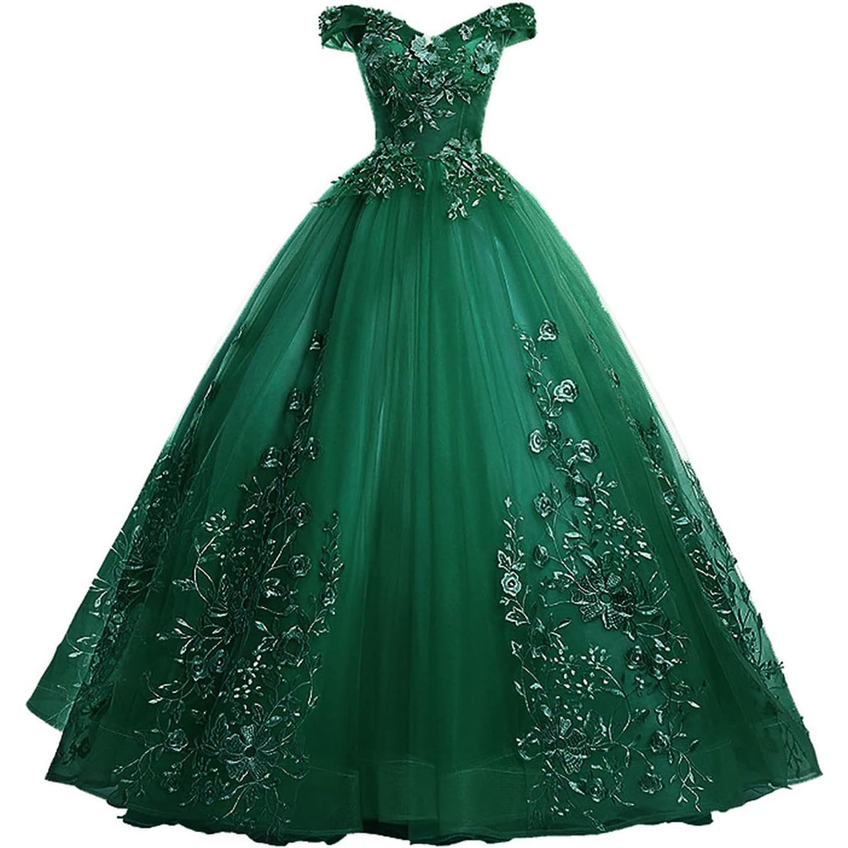 DJFOG Damen-Abendkleid, eine Schulter, Elegantes Tüll-Ballkleid mit Applikationen, Maxi-Party-Hochzeitskleider, langes, perlenbesetztes Party-Bankett-Kleid