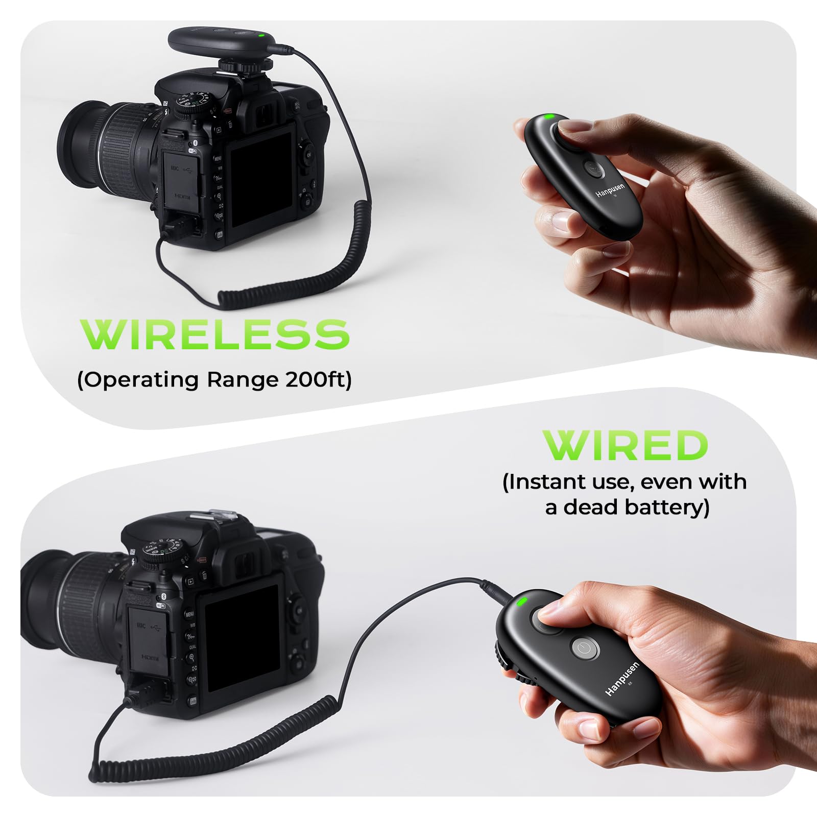 Telecomando ricaricabile per fotocamera Panasonic – Hanpusen Wireless & Wired Remote Control per Panasonic S1II, S1IIE, S1RII, G97, GH7, G9 II, S5IIX, S5II, GH6, BS1H, GH5 II, BGH1, S5, S1H, G95