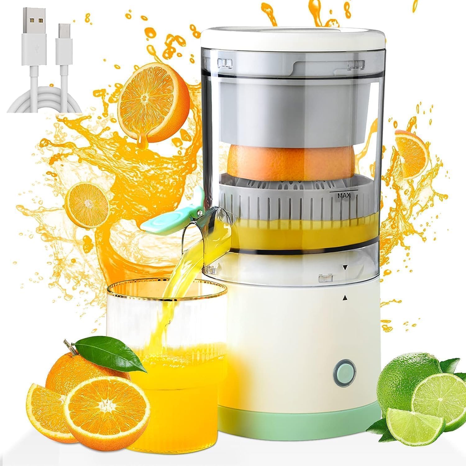 Drumstone 𝟏𝟓 𝐘𝐄𝐀𝐑𝐒 𝐖𝐀𝐑𝐑𝐀𝐍𝐓𝐘 Automatic Citrus Juicer – Electric Rechargeable Orange, Lemon, Lime & Pomegranate Squeezer | Quiet Motor, Effortless Extraction,– USB-Powered-image-49