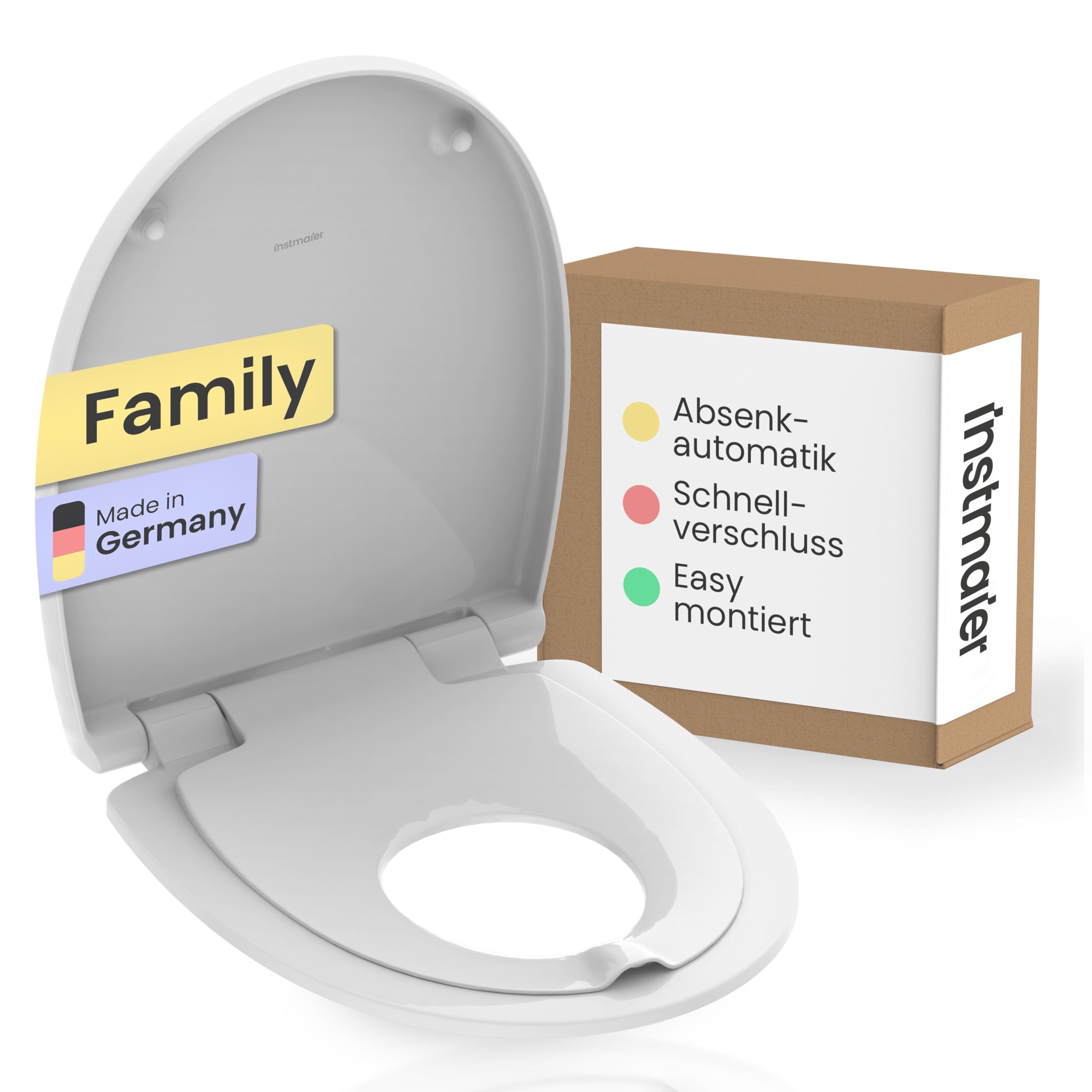 instmaier Alma | Family WC-Sitz | Weiß | Made in Germany | Oval mit herausnehmbarem Kindersitz | Toilettensitz aus Duroplast | Leicht abzunehmende Toilettenbrille | WC-Sitz stabil bis 250kg