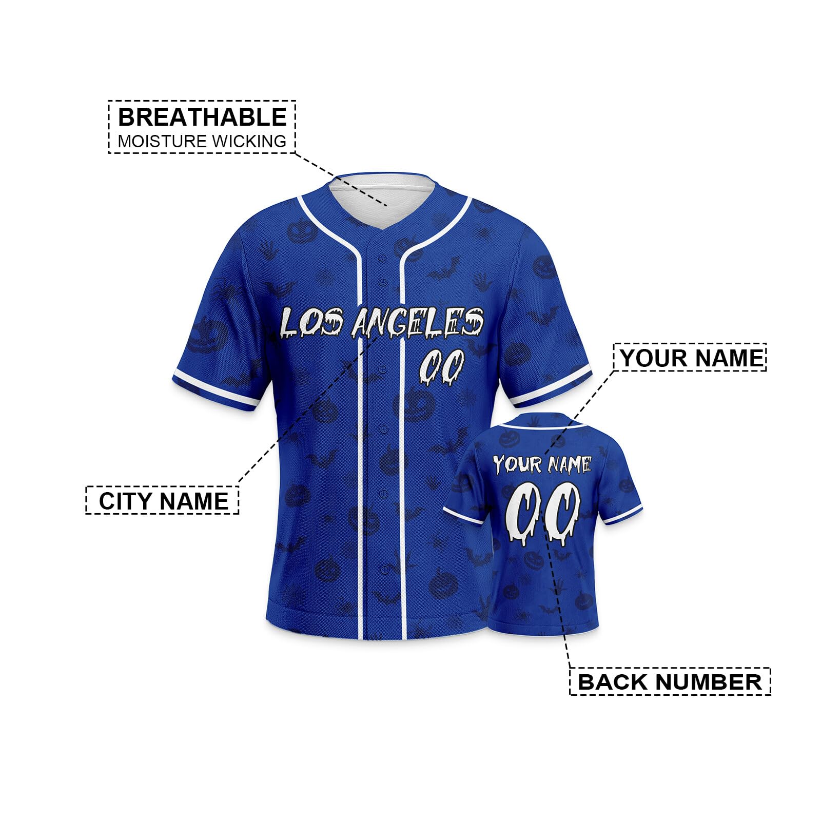 Custom Halloween Baseball Jersey Personalized Name Number Fun Halloween Costumes Fans Gift for Men Women Youth Kids