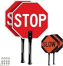 T&R (2 Pack) Stop Slow Sign with Handle, 13 x 13 Inches Double Sided Stop/Slow Traffic Sign, Rust Free Aluminum Reflective, Weather Resistant, Waterproof, Fade Resistant, Easy to Mount(Orange)