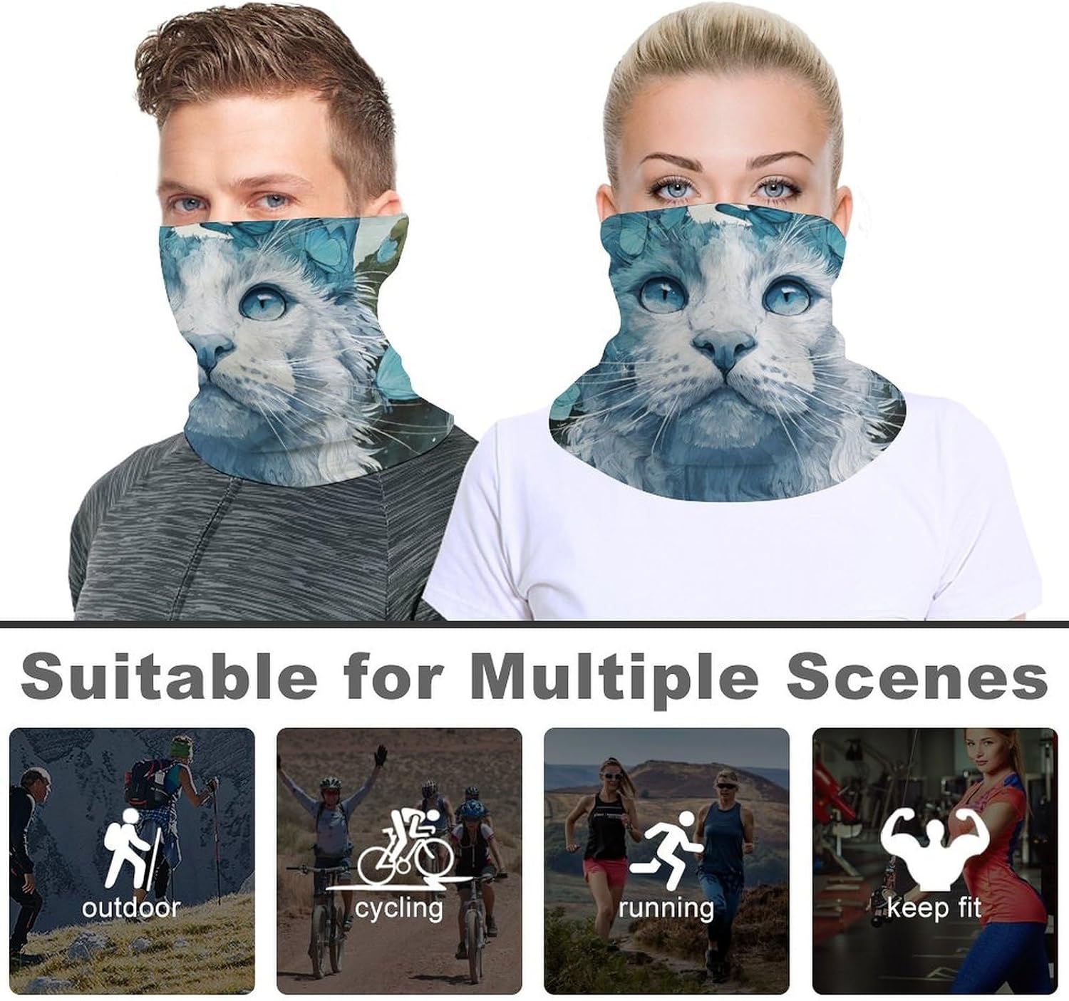 Cat Feline Fantasy Unisex Neck Gaiter Face Scarf Cover Sun Hoods for Outdoor Hiking Skiing