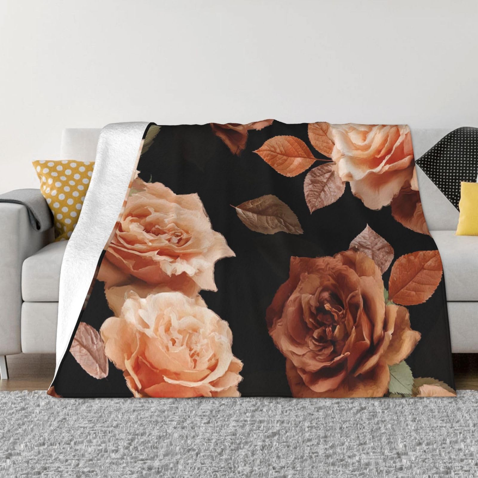 Couverture jeté en flanelle plaid canapé douillet jeté de lit roses noires 125x150
