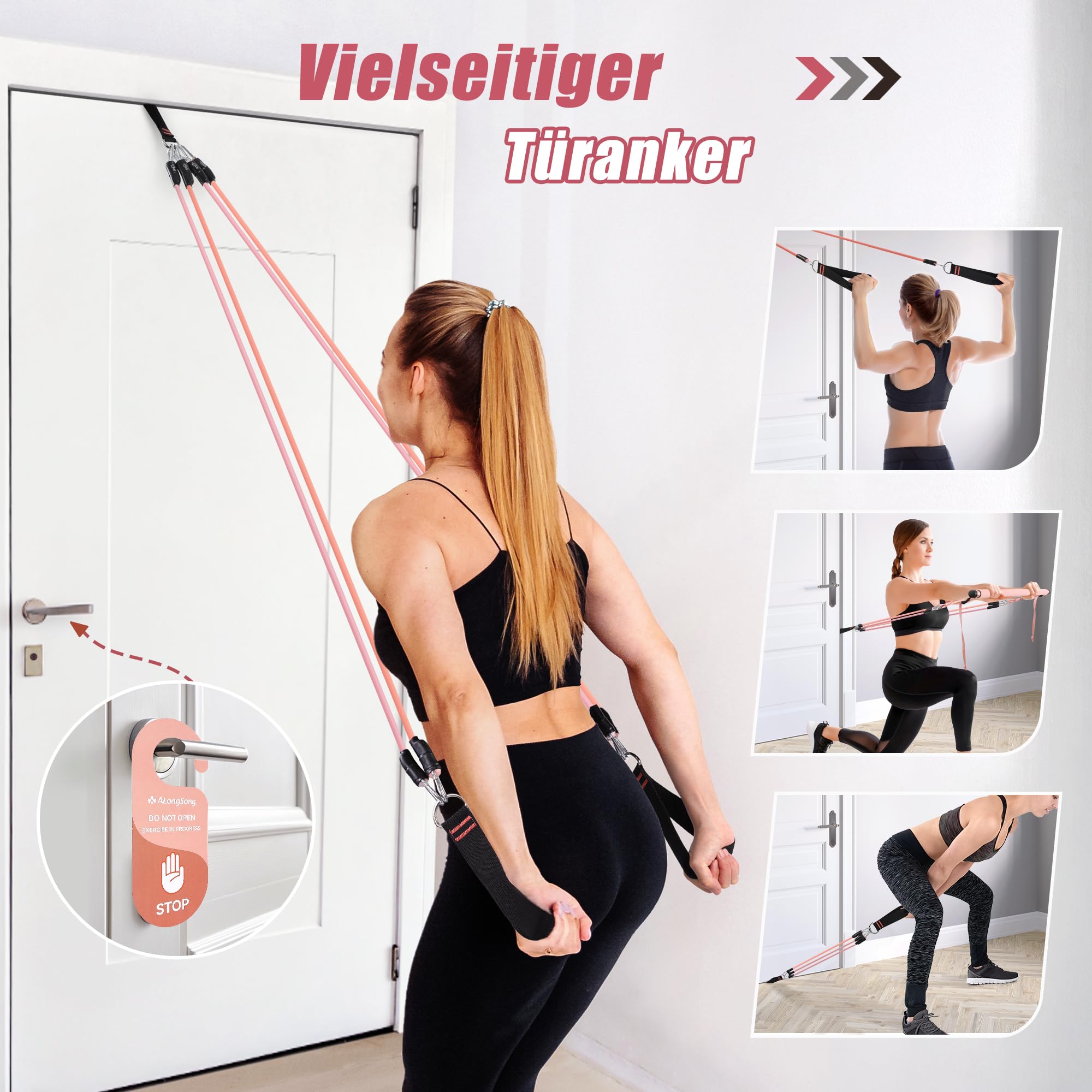 ALongSong Pilates Bar Set mit Widerstandsbänder Krafttraining 180LBS/140LBS/240LBS/360LBS Resistance Bands Fitnessbänder Set & Pilates-Stange, Griffe für Fitness/Yoga/Gym