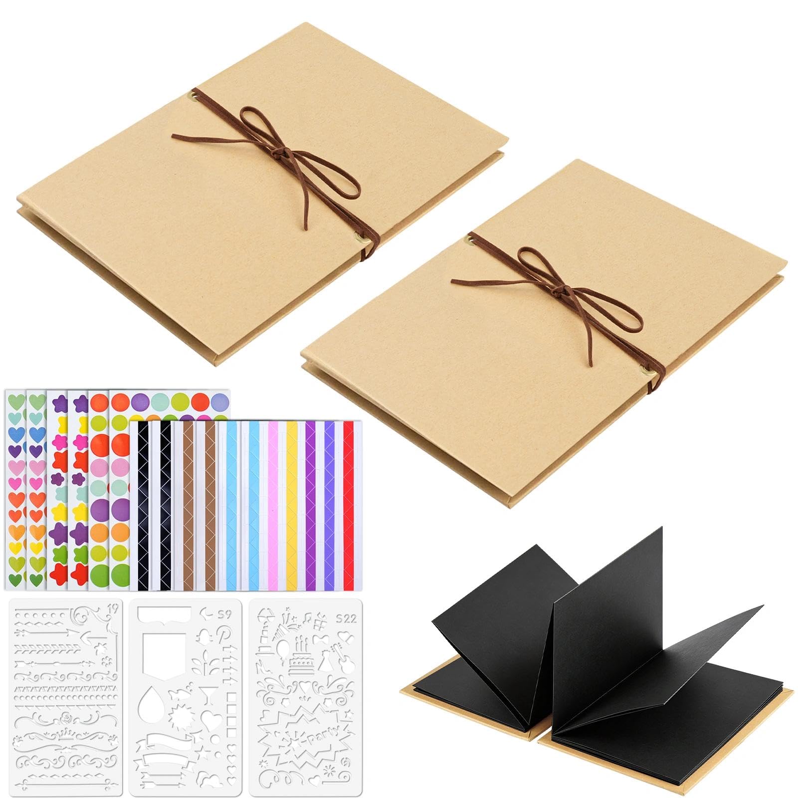 Accordion Scrapbook Album,Black Kraft Paper Pages with DIY Accessories,Small Blank Photo Albums Set,6 x 8 Inch DIY Scrapbook for Mom Wedding Baby Family Anniversary Travel (black)