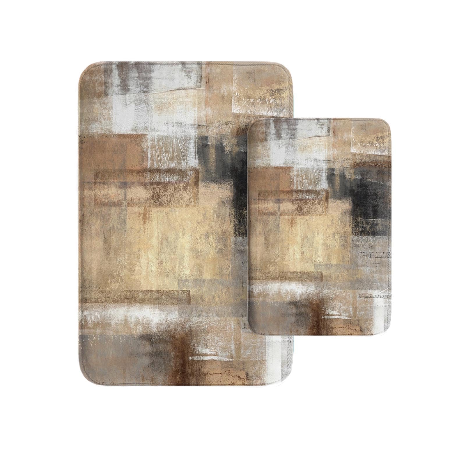 Britimes Juego de 2 alfombras de baño de arte abstracto moderno, color marrón y gris, cubierta lavable, alfombra de piso, alfombra de baño, decoración de baño, 16 x 24 y 20 x 32 pulgadas