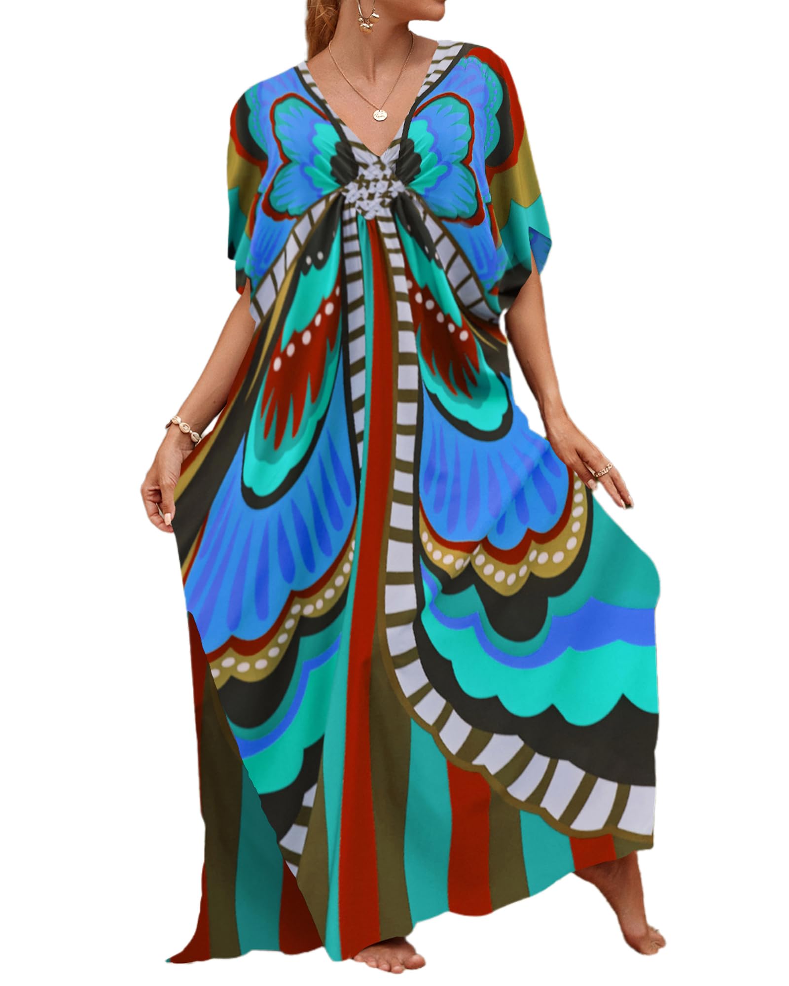 Bsubseach Mujer Casual Playa Kaftan Vestido Manga Corta Loungewear Caftan Traje de baño Cubrir