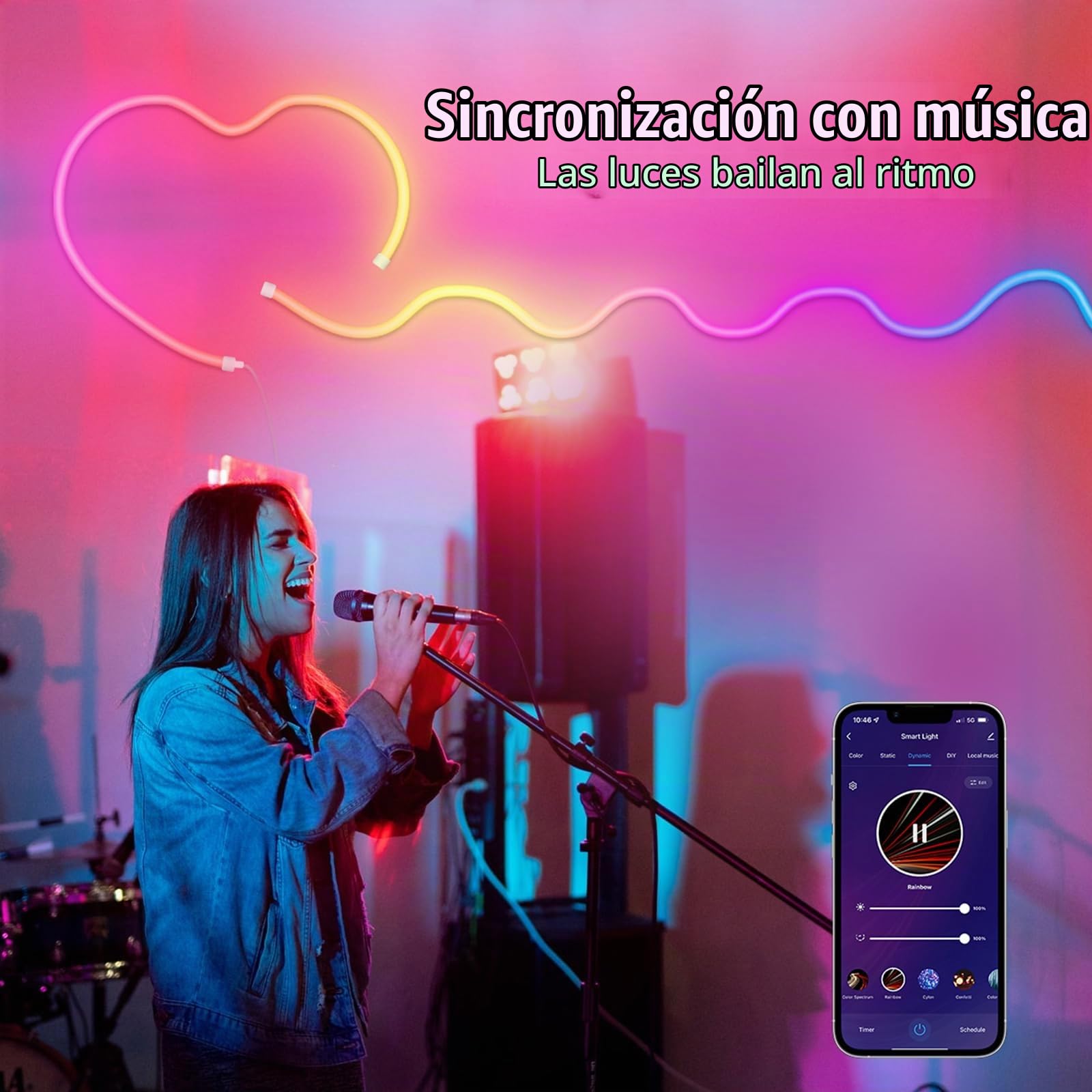 Tira Led Neón 15M, RGB Luces led Neon con Control de APP y Remoto | LED Neón Flexible Strip con 1080 Leds, Sincronización de Música, Tira LED Neon para Fiesta de Cumpleaños, Navidad