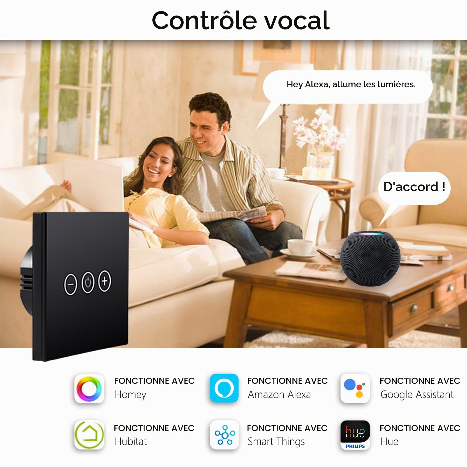Zigbee – Variateur d'intensité tactile, sans fil neutre, télécommande d'éclairage intelligente compatible avec les concentrateurs Zigbee standard, SmartThings, Hubitat, Echo, | LED et halogène