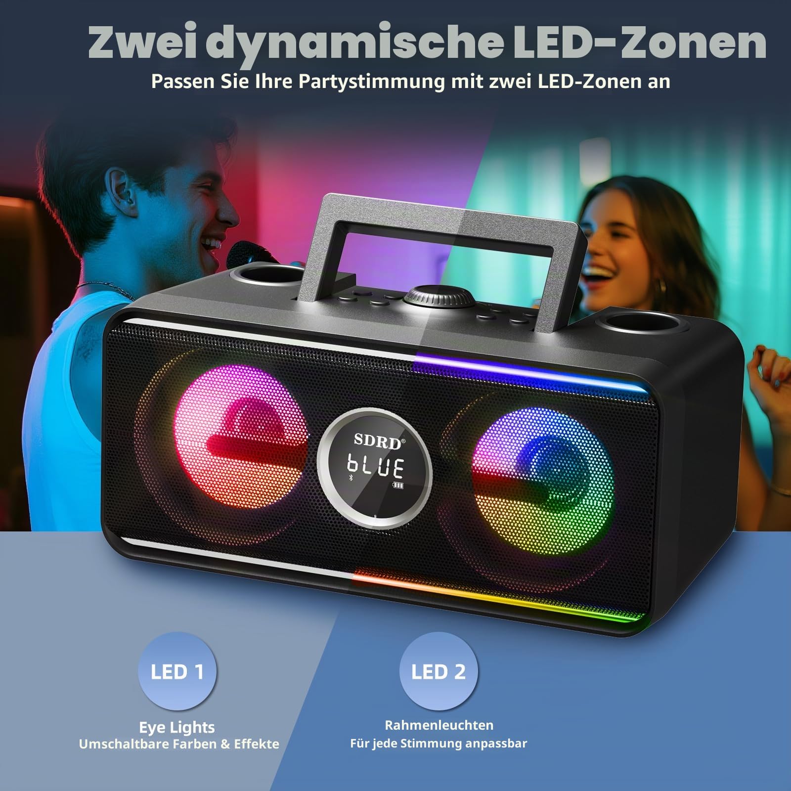 216 Bluetooth-Karaoke-Maschine für Erwachsene und Kinder mit Aufbewahrungs- und Ladestation, Leistungsstarkem Karaoke-System, 12 Stunden Spielzeit, Wiederaufladbarem Kabellosem Mikrofon