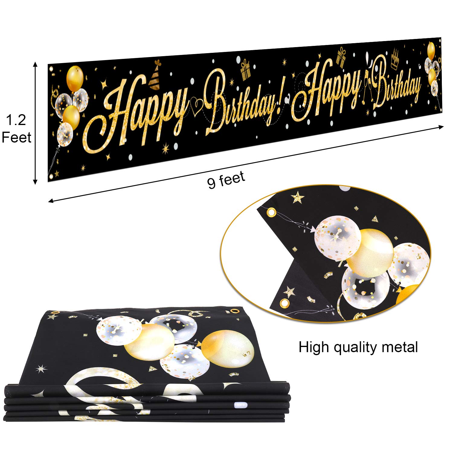 Geburtstags-Banner „Happy Birthday“ – Wimpel-Kette Schwarz/gold, 6 M Band, Inkl. Montage-Nadel, Für Party-Deko