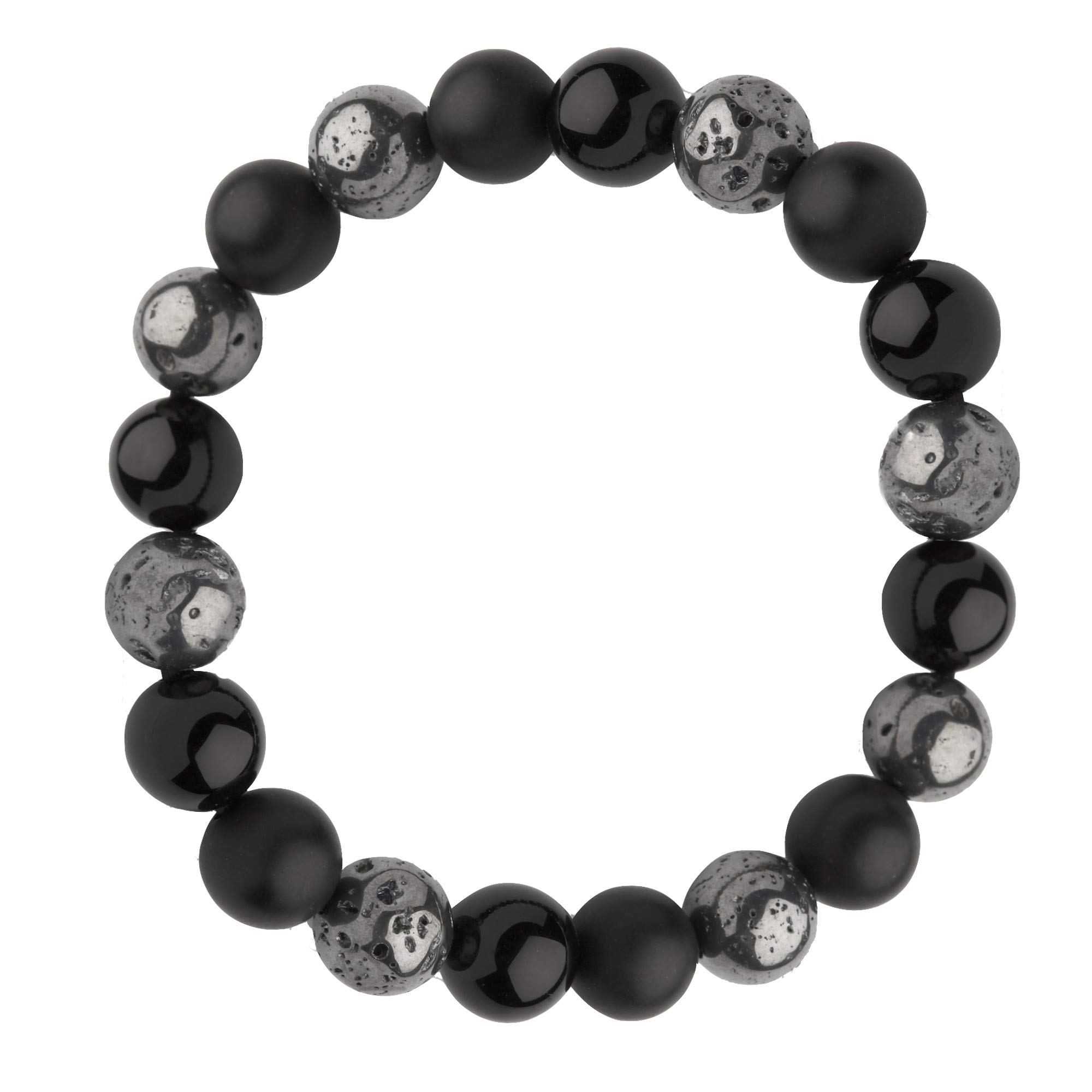 Franki Baker Black & Grey Agate & Hematite Gemstone Bead Bracelet. Expands. Comes in Box., One Size, Stone, Agate