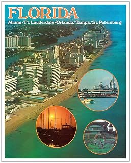 Florida - Miami Ft. Lauderdale Orlando Tampa St. Petersburg - Vintage Airline Travel Poster - Fine Art Matte Paper Print (Unframed) 16x20in