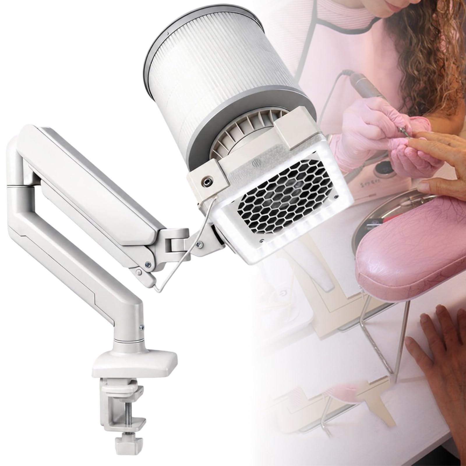 Aspiratore Professionale 60w per Polvere Unghie con Luce LED Integrata, Forte Aspirazione, Filtro Riutilizzabile E Supporto da Tavolo per Unghie in Gel E Dip Powder