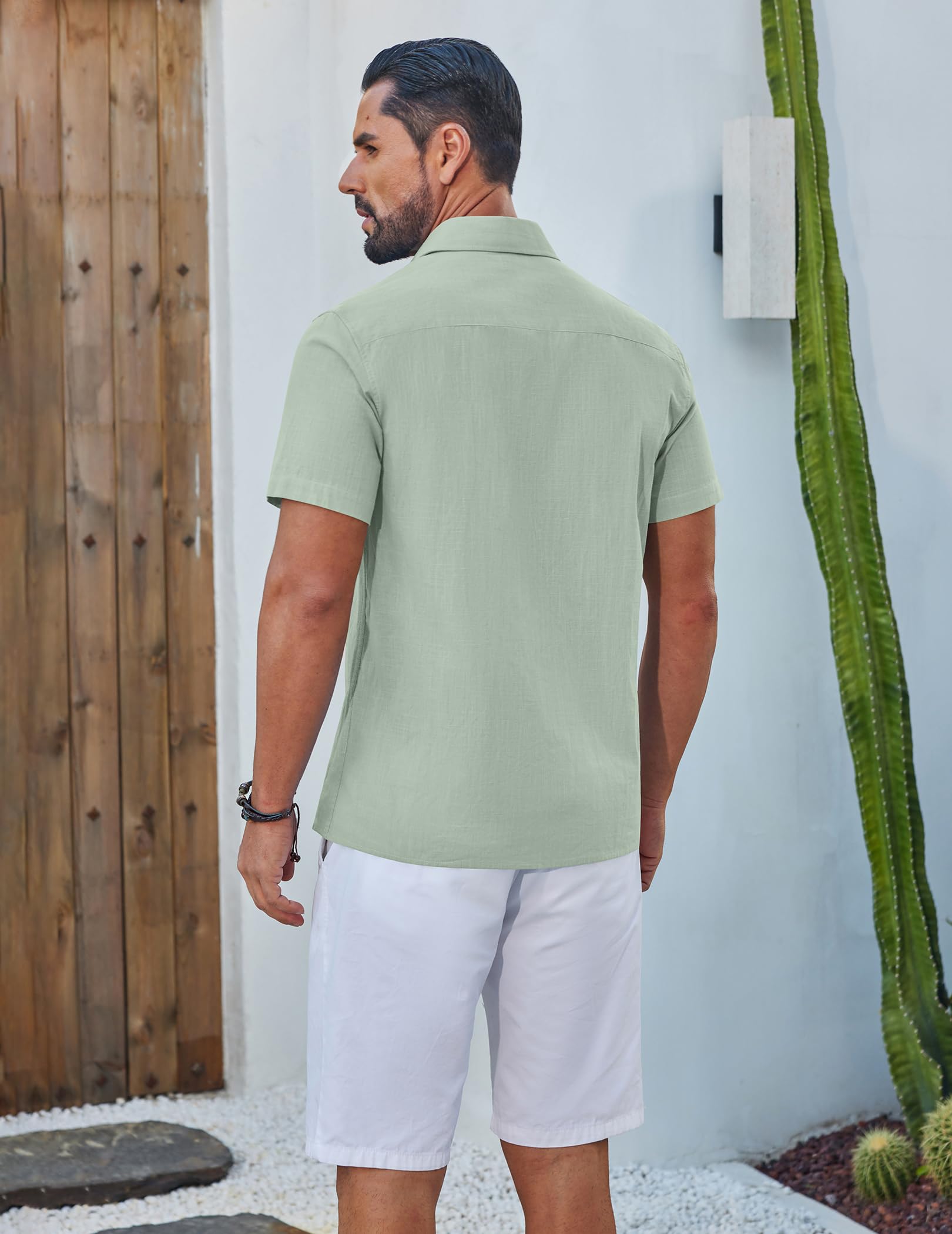 COOFANDY Chemise Homme Manches Courtes en Coton Été Coupe Régulière Chemises Décontractées avec Poches
