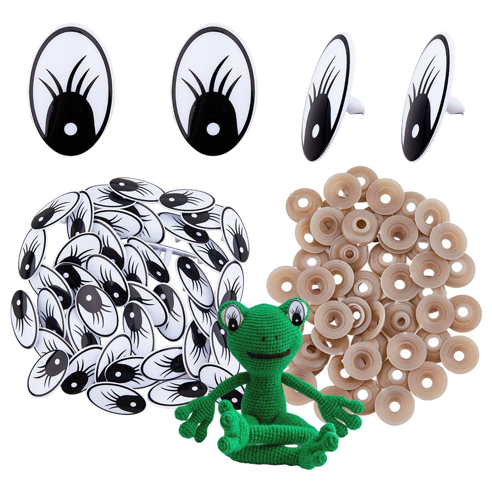 SUPERFINDINGS 40 Sets Große Spielzeugaugen Schwarze Cartoon-Augen mit Wimpern Kunststoff Niedliche Augen für Tiere Flache Augen mit Sicherheitsschnalle Bewegliche Augen mit Abstandshalter Set für DIY